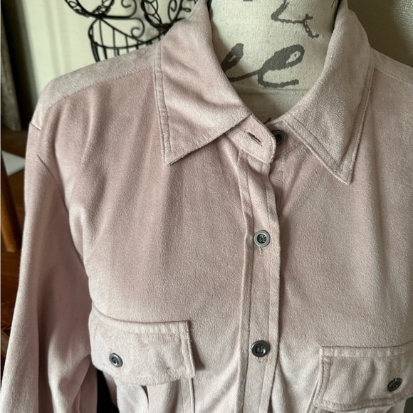 Women's Pink Blush Suede Belted High N Low Button Down Collar Dress 159.00 - Picture 3 of 10